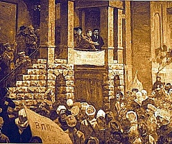 Товарищ Киров на балконе Всесословного клуба провозгласил о советской власти на Тереке, 1918 год